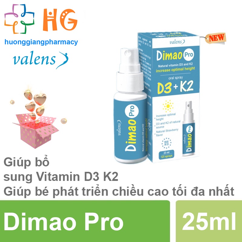 Dimao Pro D3K2 bổ sung Vitamin D3 K2 MK7 tăng cường hấp thu Canxi giúp tăng chiều cao cho trẻ Lọ 25ml