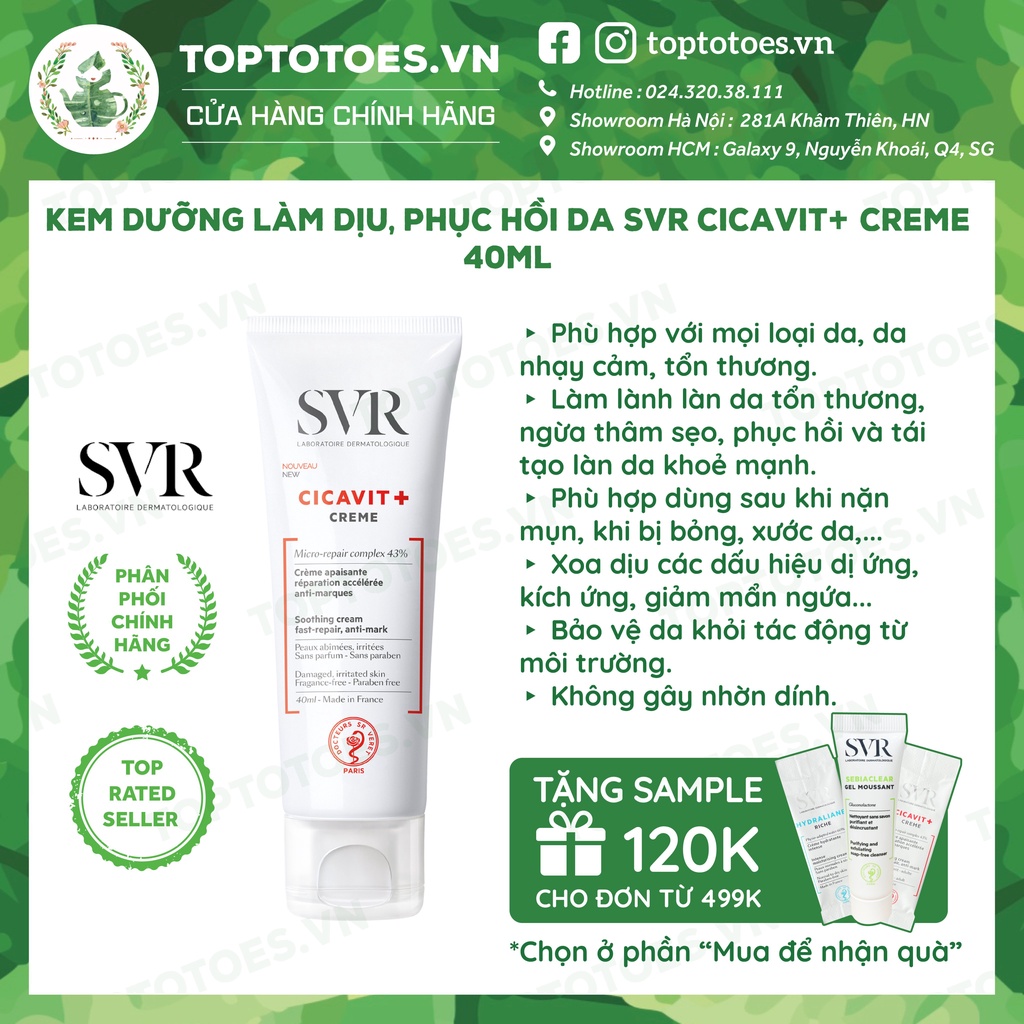 Kem dưỡng làm dịu, phục hồi da SVR Cicavit+ Creme 40ml [NHẬP KHẨU CHÍNH HÃNG 100%]