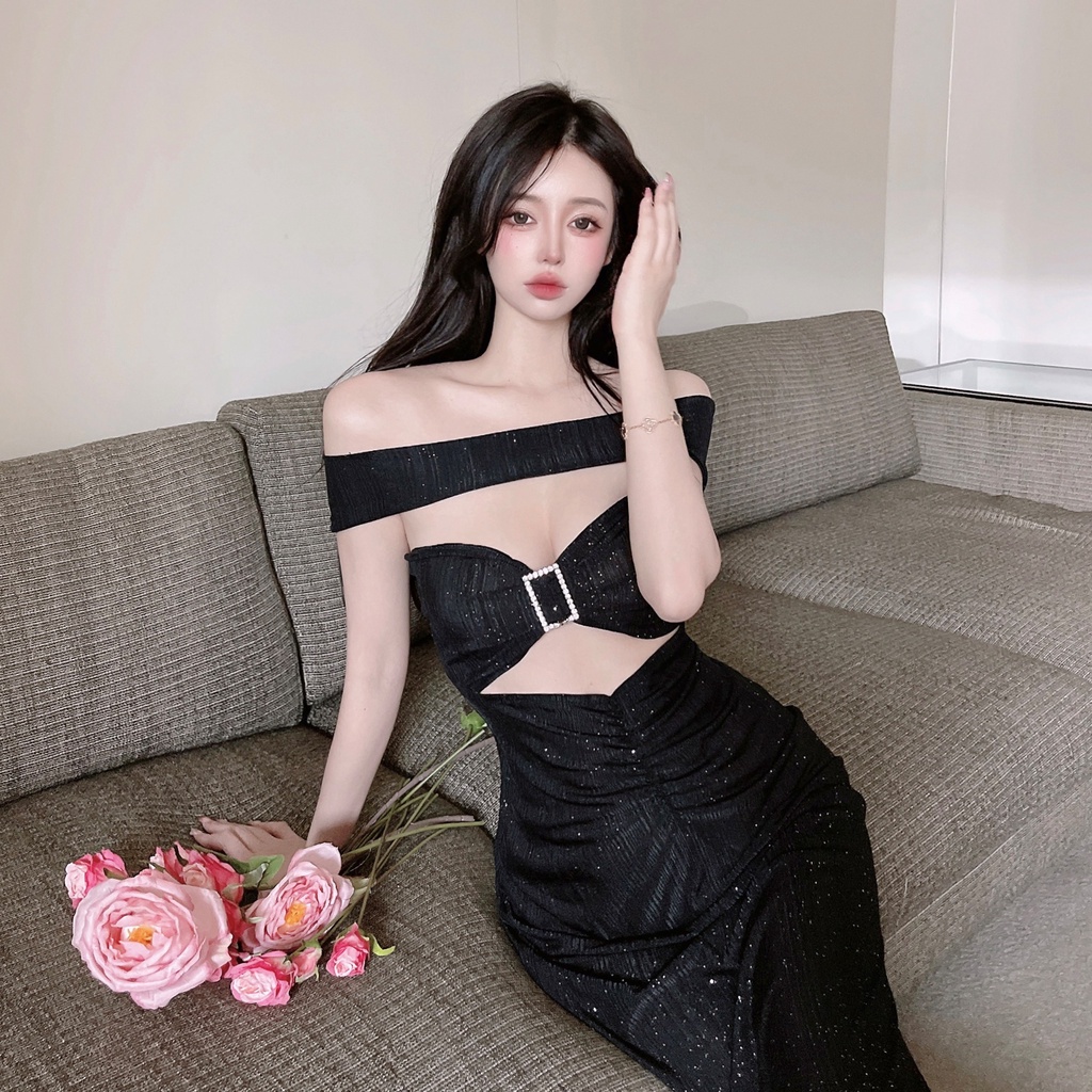 Đầm Ôm Hông Khoét Vai Quyến Rũ Màu Trơn Mới