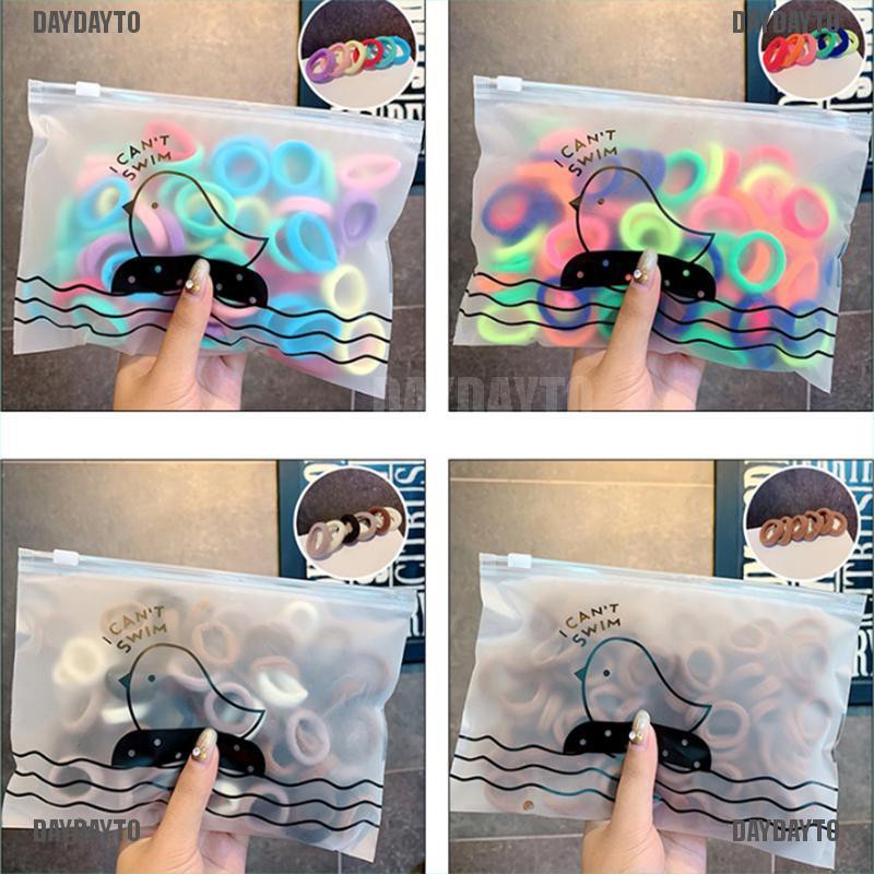 Set 50 / 100 Dây Cột Tóc Co Giãn Màu Trơn Dành Cho Nữ