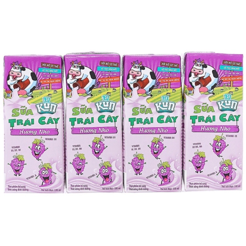 Sữa Tiệt Trùng Lif Kun - 4 hộp x 180ml