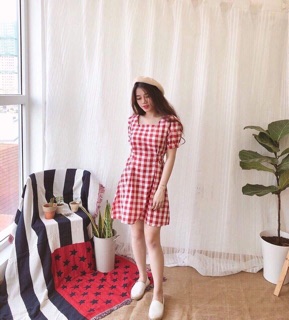 🍀☘️Blue caro dress (Ảnh Thật)