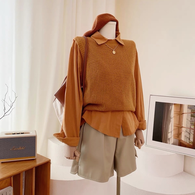 Áo gile LEN ĐAN LƯỚI CỔ TRÒN