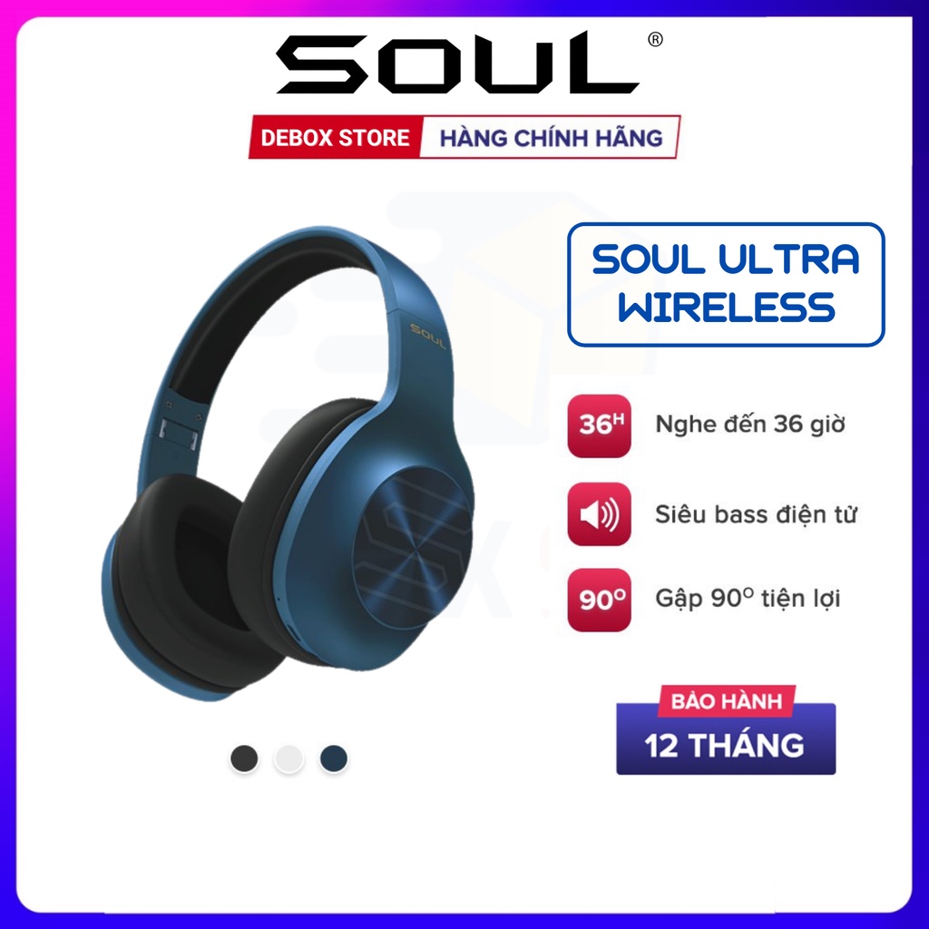【Giao hàng nhanh】Tai Nghe Bluetooth Headphone Soul Ultra Wireless Dynamic Bass, Bluetooth 5.0 - Chính Hãng BH 12 Tháng