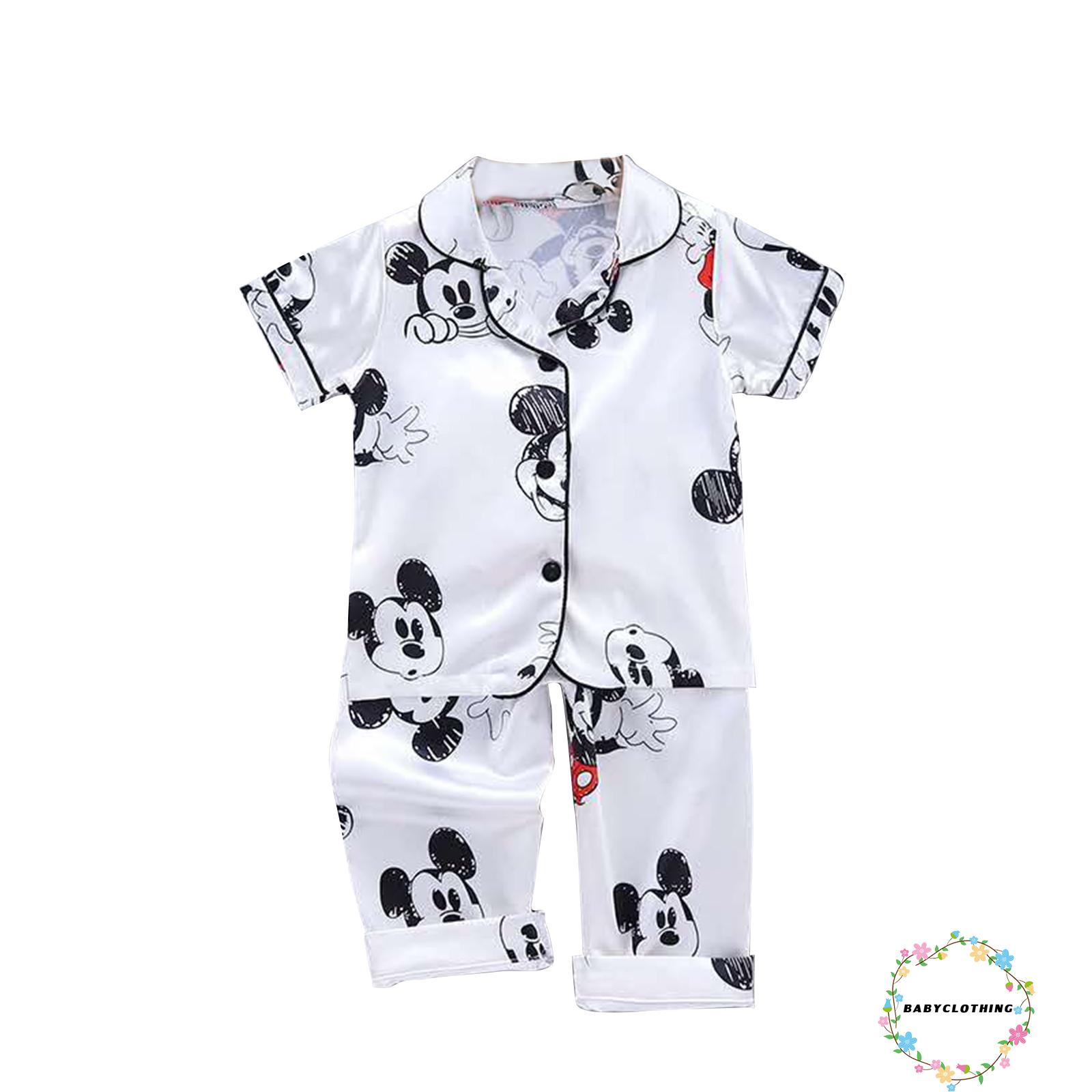 Set Áo Sơ Mi Ngắn Tay Và Quần Dài In Hình Chuột Mickey Đáng Yêu Cho Bé