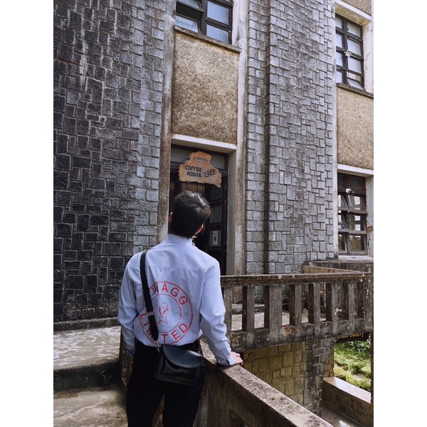 Sơ mi nam sọc kẻ xanh logo WAGG