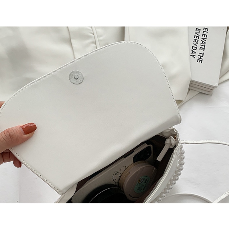 Túi đeo chéo IELGY bằng da mềm hình đám mây đính ngọc trai phối dây xích kiểu Hàn Quốc dễ thương cho nữ