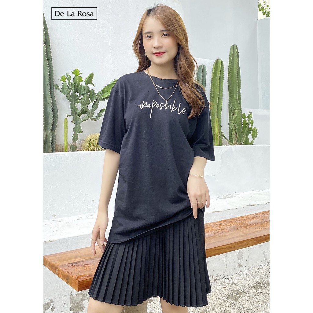 Áo Thun Trắng Đen In Chữ Impossible Form Rộng Freesize 20AT001 - De La Rosa