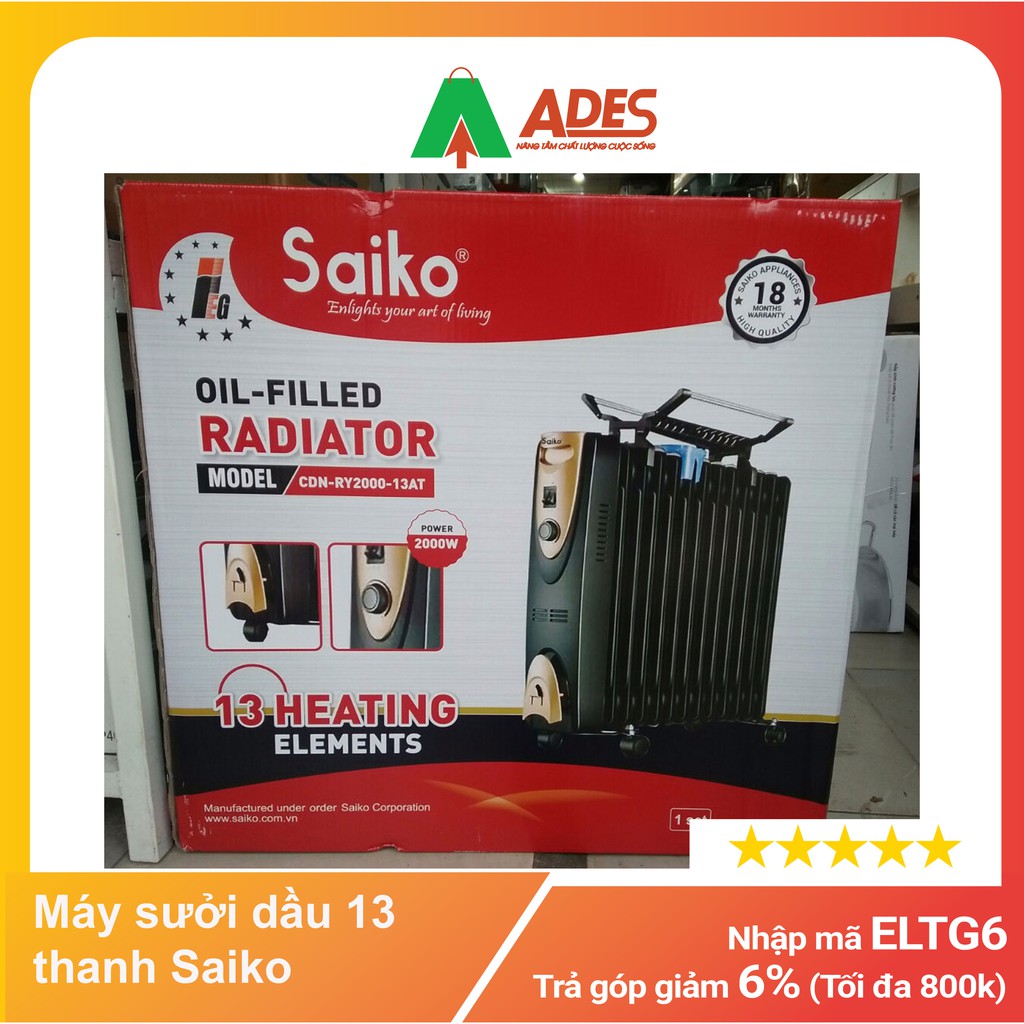 [Mã 154ELSALE2 giảm 7% đơn 300K] Máy sưởi dầu 13 thanh Saiko CDN-RY2000-13AT - Chính hãng - Bảo hành 12 tháng