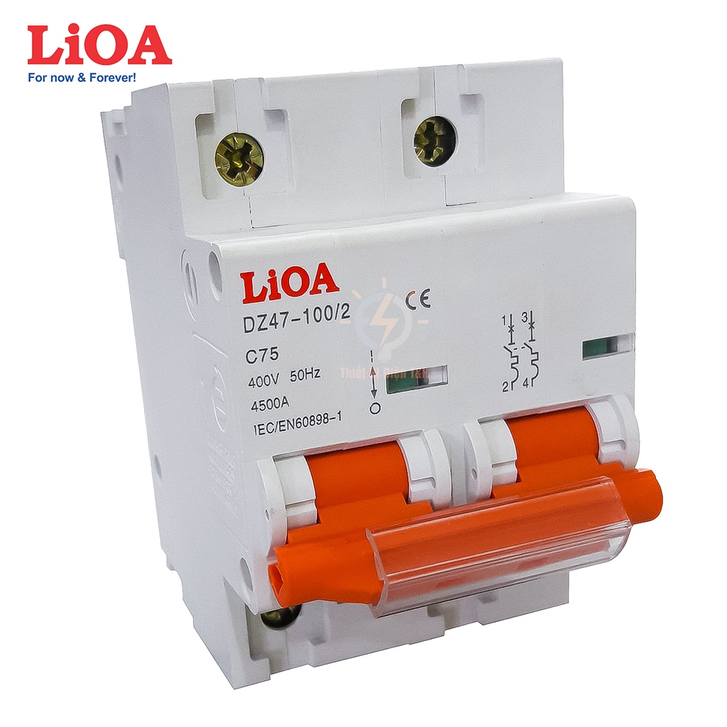 Cầu dao tự động, Aptomat, CB, 2 pha, 2 cực LIOA, dòng cắt 4.5KA, chịu tải 6A, 25A, 32A, 63A, 75A, 100A
