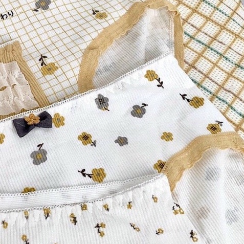 Quần Lót Cotton Tăm Họa Tiết Hoa Hoàng Kim Phong Cách Hàn Quốc Siêu Cute Dành Cho Bạn Nữ