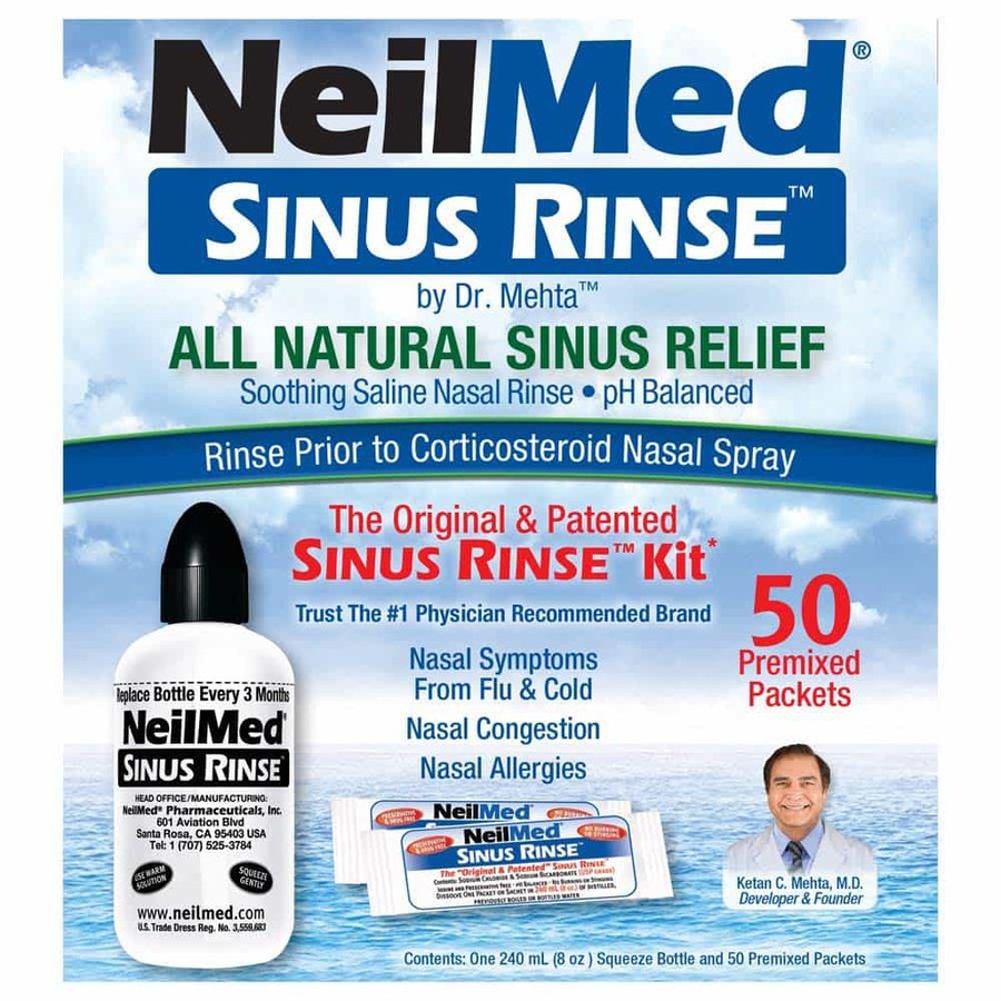 Bình Rửa Mũi Cho Người Lớn NeilMed Sinus Rinse, Bình + 5 gói muối