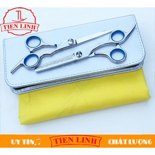 Bộ Combo kéo cắt và tỉa (Quoay xanh) + Áo choàng cắt tóc + Hộp (Hộp giao màu ngẫu nhiên)