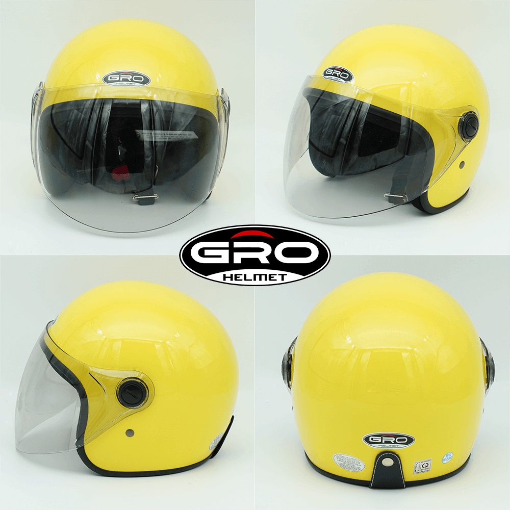 Mũ Bảo Hiểm 3/4 đầu GRO Helmet T818 có kính dài che cả mặt, kiểu dáng thời trang cho nữ, khóa kim loại - Vàng Bóng