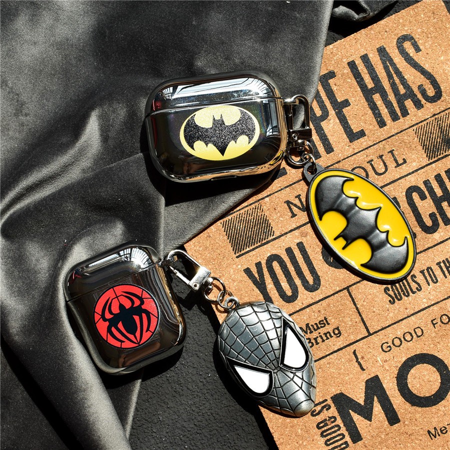 Vỏ bảo vệ hộp sạc tai nghe Airpods Pro 2 bằng silicon họa tiết Spider Man Batman mạ điện