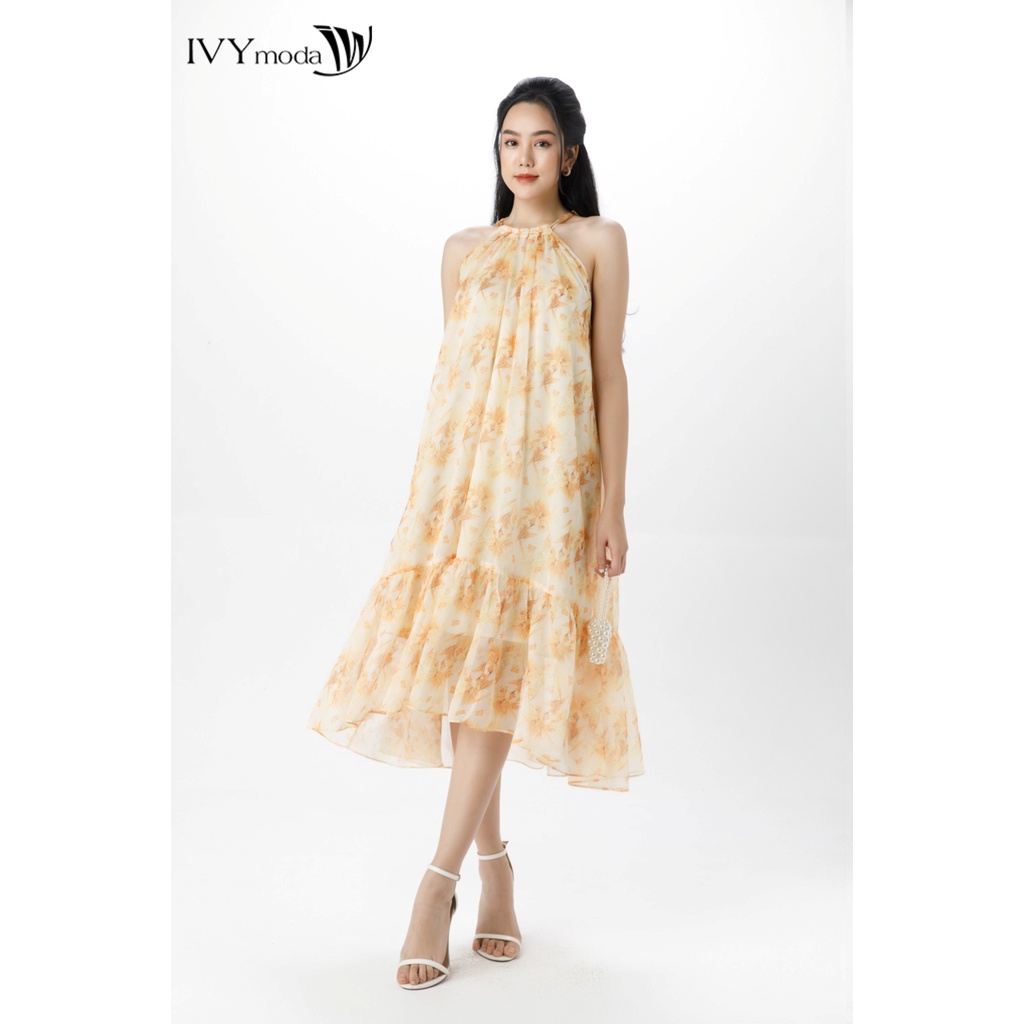 Đầm lụa cổ yếm phối dây sau IVY moda MS 41M7496