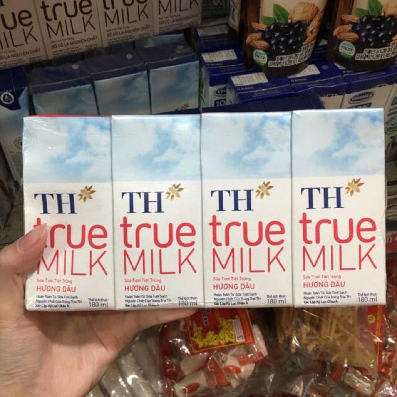 Sữa tươi Th  Sữa Tươi TH True Milk Vị Dâu/ Socola Lốc 4 hộpx180ml