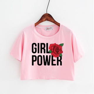 Áo Thun Nữ Croptop In GIRL POWER Hoa Hồng DLX