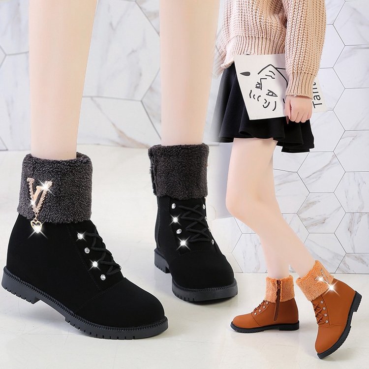Giày boot nữ cổ ngắn lót lông giữ ấm mùa đông