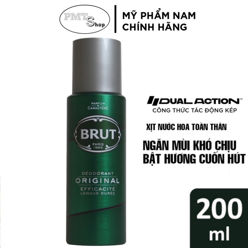 Xịt thơm khử mùi toàn thân nam Brut Original 200ml hương nước hoa cổ điển