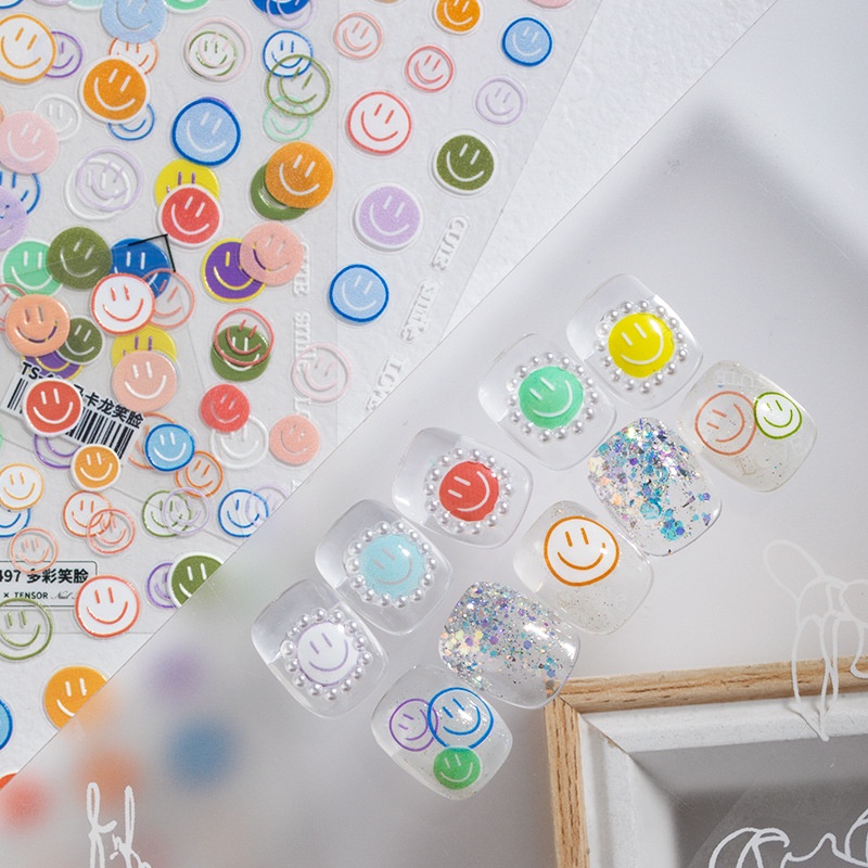 [Hàng mới về] Tờ miếng dán trang trí móng tay nghệ thuật decal hình mặt cười 3D hoạt hình đáng yêu thời trang mùa hè