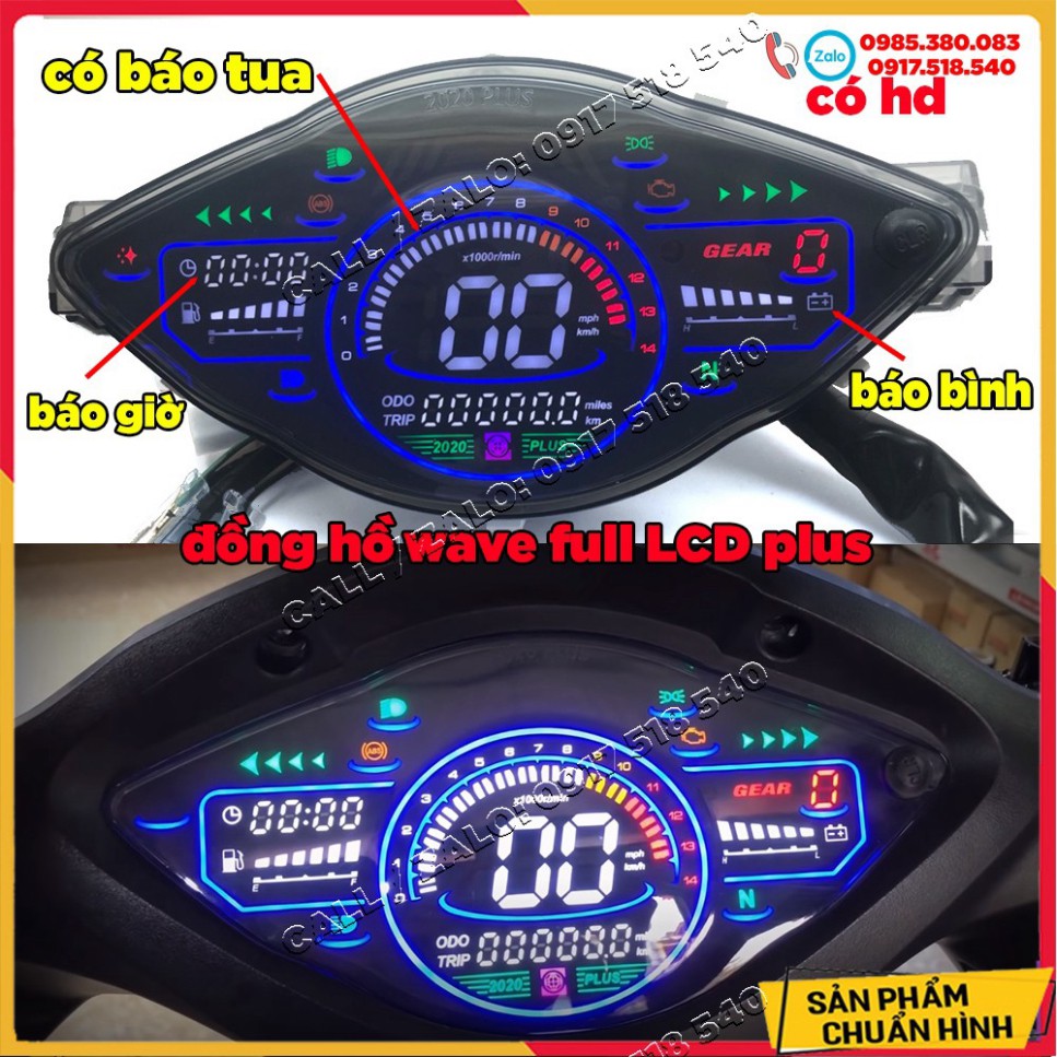 Đồng hồ điện tử gắn Wave Alpha, Wave S , Wave RS , Wave 50cc mẫu 2020 Plus full led LCD  🏆
