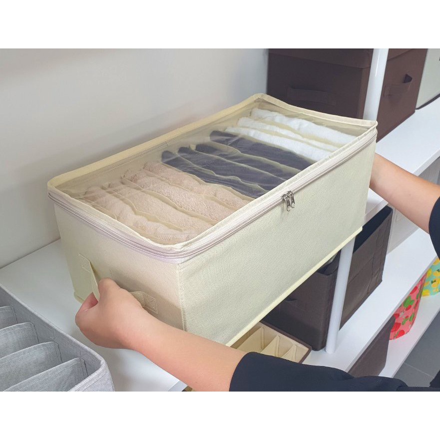 Hộp Vải Đựng Đồ Có Nắp Mặt Kính Chống Bụi Bẩn. Hộp Để Quần Áo, Khăn Tắm Chia Nhiều Ngăn Tiện Ích HD STORE