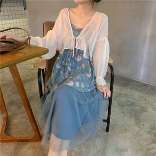 [ORDER] Đầm hoa tiểu thư hai dây phối voan mỏng nhẹ
