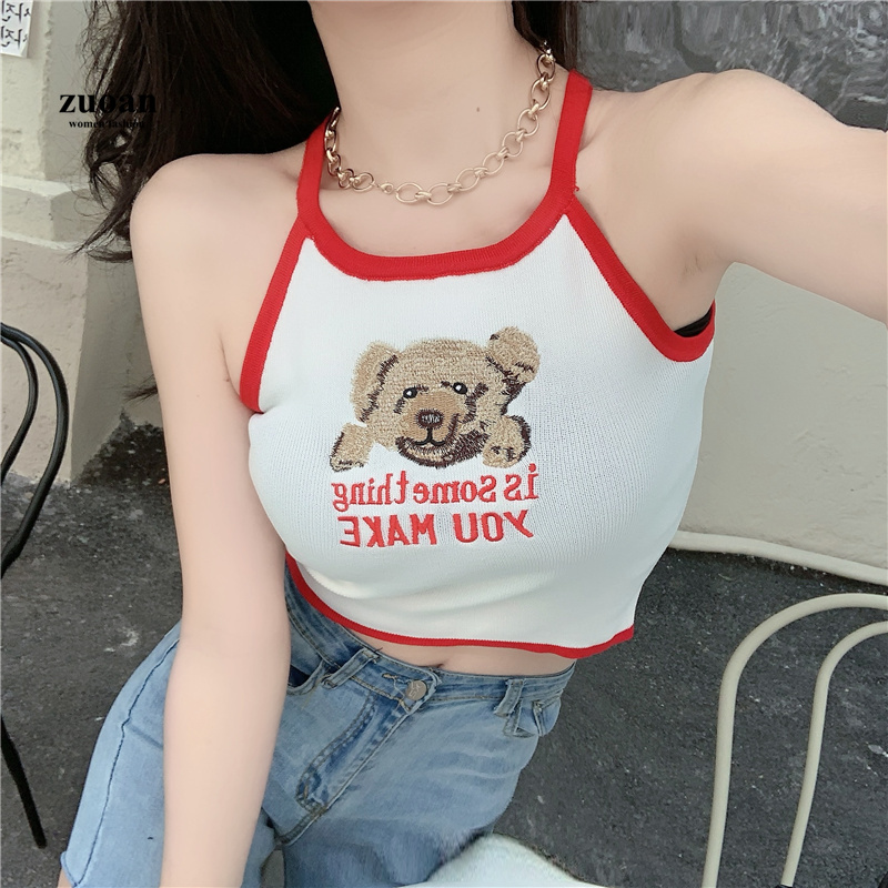 Áo dệt kim SUXIkhông tay hoạ tiết thêu phong cách hàn quốc