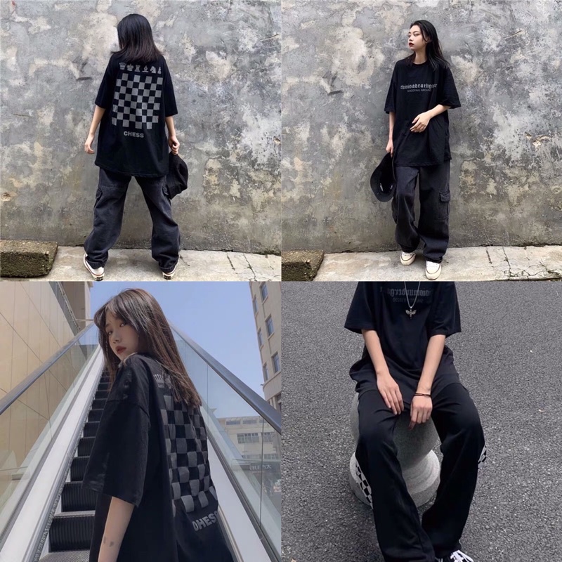 Áo Thun In Hình Bàn Cờ Nữ [FREESHIP]  Phông ngắn tay lỡ form rộng in hình ban cờ kiểu dáng vintage cá tính Ulzzang