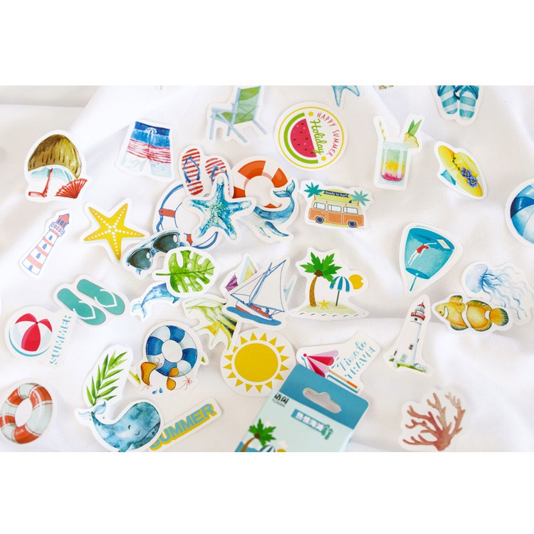 Bộ 50 miếng sticker mẫu mùa hè và du lịch biển