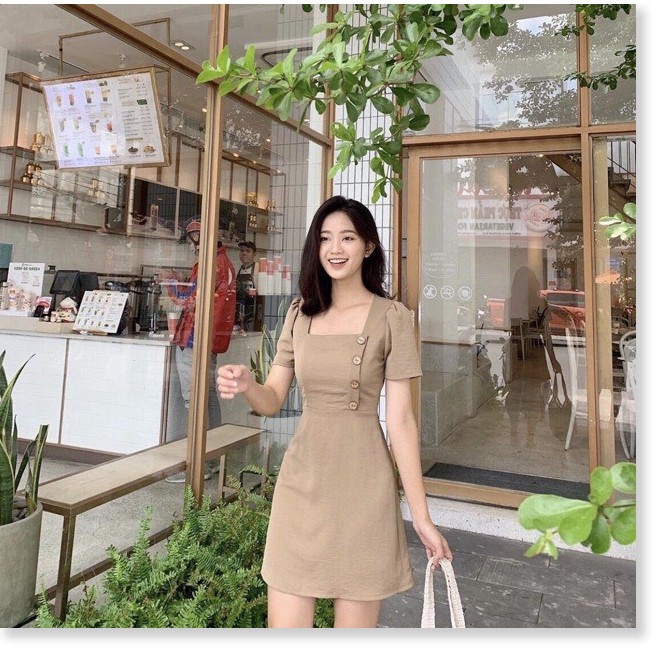 ĐẦM SUÔNG NỮ CỔ VUÔNG PHỐI NÚT TAY LỠ TÔN DÁNG CỰC HOT