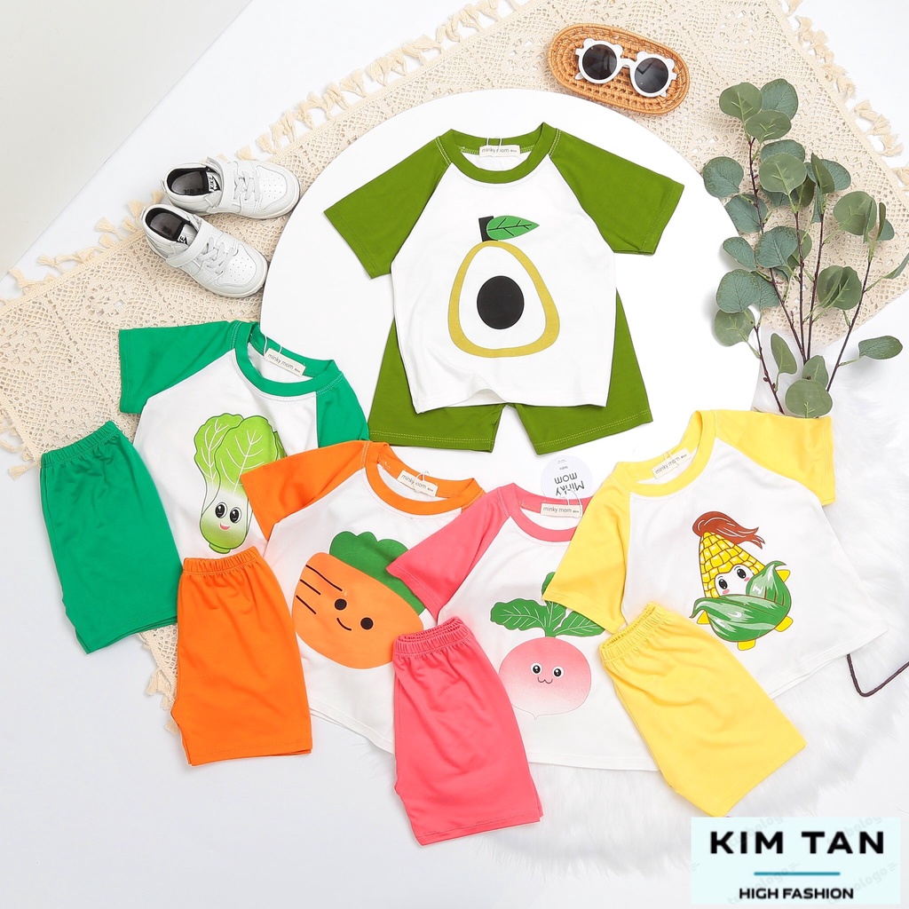 Bộ Cộc Tay MINKY MOM Rau Củ  ⚡FREESHIP⚡ Chất Thun Lạnh Cho Bé Trai, Bé Gái Thoải Mái Thoáng Mát Ngày Hè