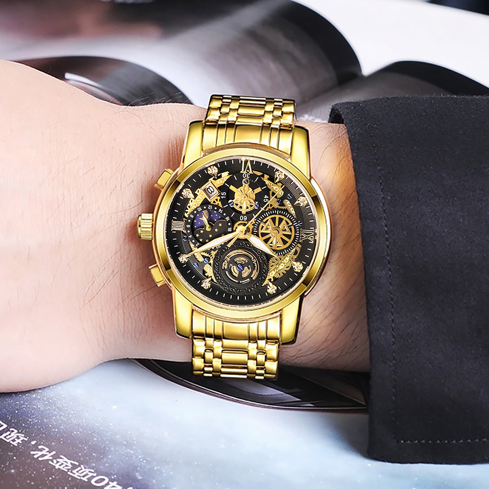 Đồng Hồ Thời Trang WWOOR Chống Nước Bằng Thép Không Gỉ Mạ Vàng Sang Trọng Cho Nam Giới Relogio Masculino-8864-2