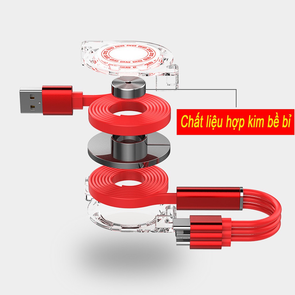Sạc dây rút đầu usb đa năng 3 đầu sạc , cáp sạc 3 đầu - Hỗ trợ sạc nhanh