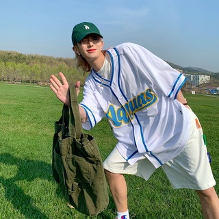 Áo sơ mi bóng chày ngắn tay dáng rộng size S-2XL