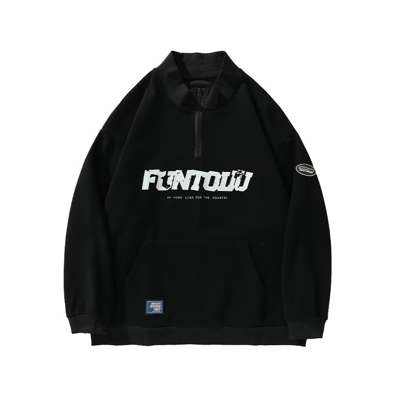 Áo Khoác Sweater Chui Đầu Tay Dài Cổ Đứng Có Khóa Kéo Nửa Màu Đen Nâu Mơ Thời Trang Hàn Quốc Cho Nam Cỡ M-3XL