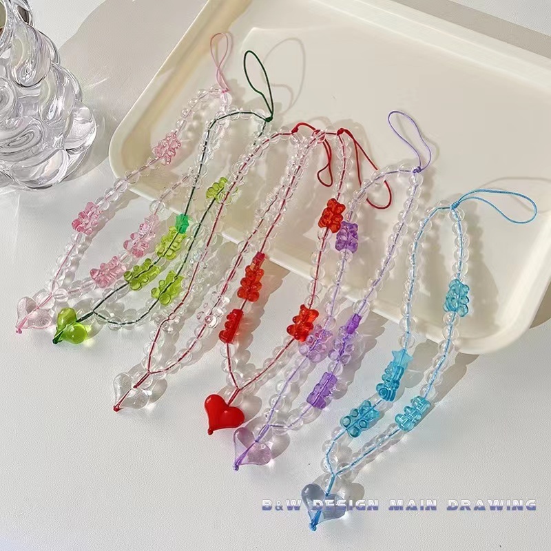 Móc Điện Thoại Dạng Chuỗi Hạt Hình Gấu Mặt Cười Dễ Thương Thông Dụng Thời Trang kpop