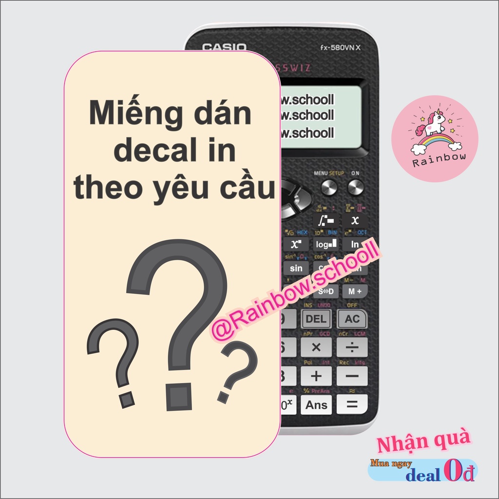 Miếng skin 580 bò sữa decan in theo yêu cầu máy tính casio fx 580 vn x bỏ túi cầm tay trang trí đề can đẹp