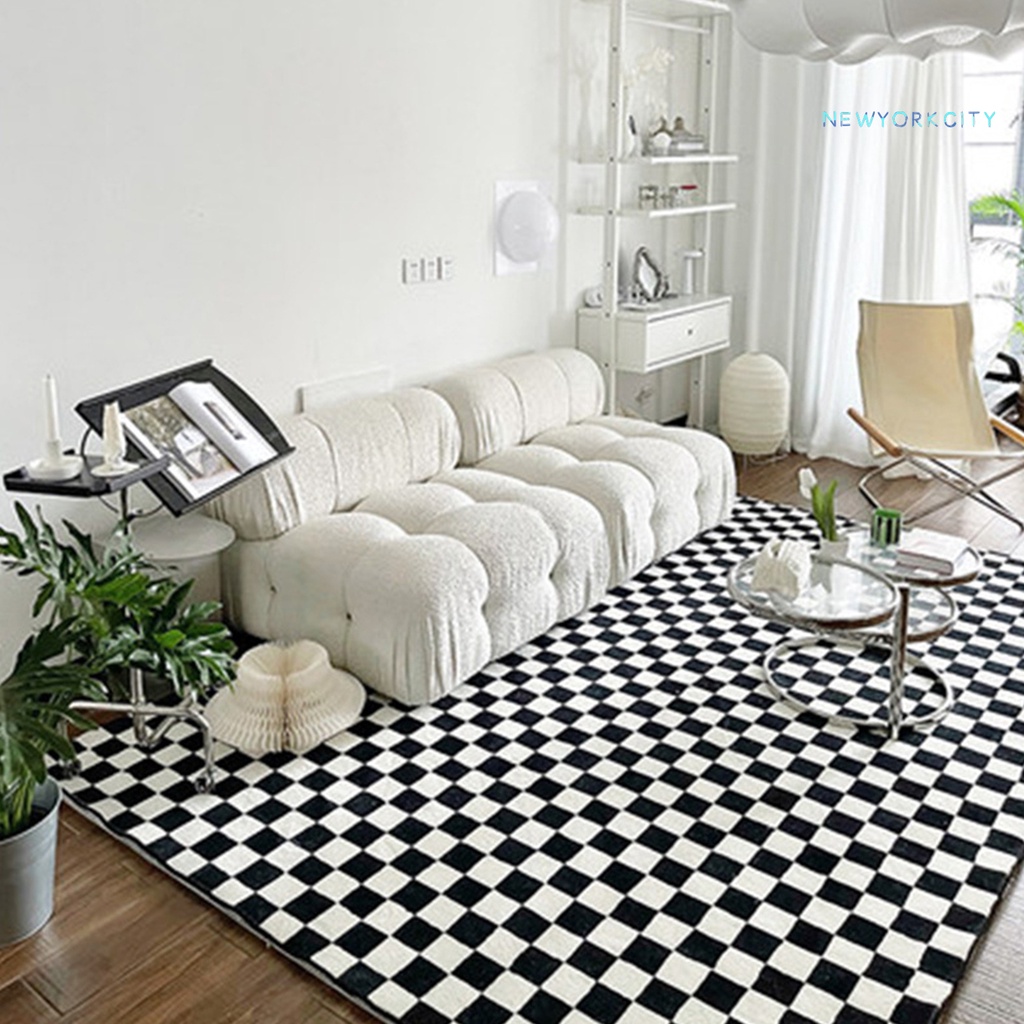 Thảm Polyester Dày Họa Tiết Bàn Cờ Vua Sáng Tạo Trang Trí Nhà Cửa