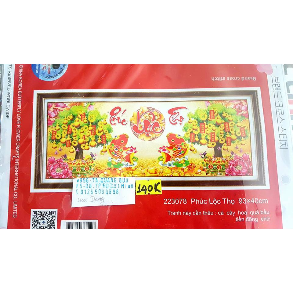 Tranh thêu chữ thập PHÚC LỘC THỌ 93X40CM chưa thêu 3d 2223078