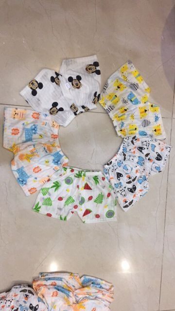 2 Quần đùi cotton giấy mẫu tự chụp cho bé trai bé gái