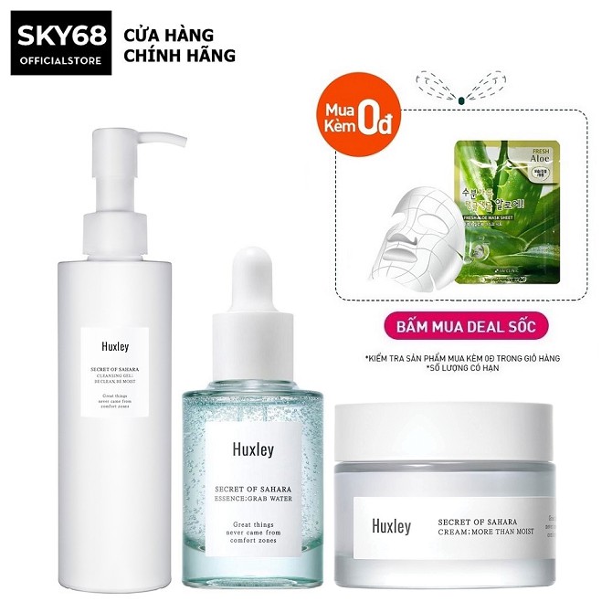 Bộ 3 Sản Phẩm Dưỡng Ẩm, Trắng Da, Chống Lão Hóa Huxley (Sữa Rửa Mặt 200ml +SR Grab Water 30ml +Kem More Than Moist 50ml)