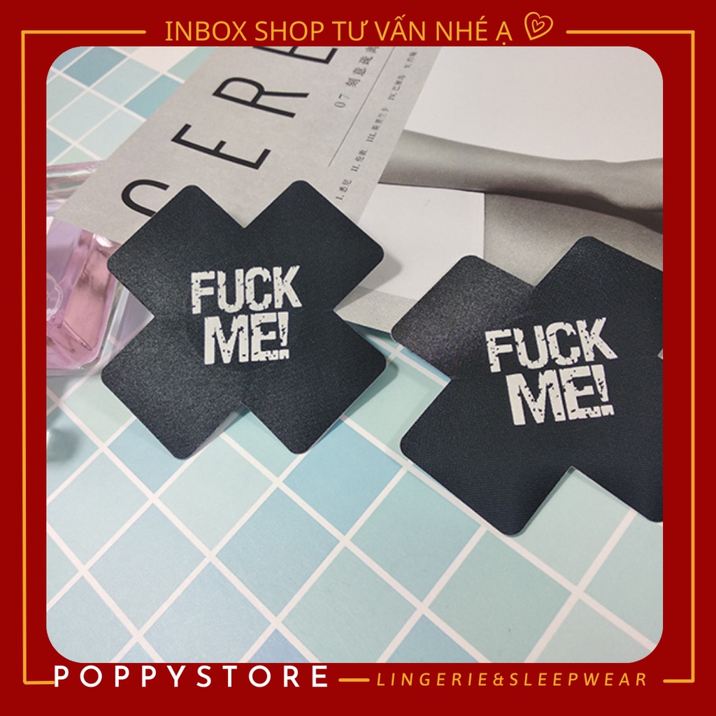 Miếng dán ngực in chữ F*ck Me hoặc Kiss Me (1 cặp) - Hình Chữ X - Chống Chảy Xệ Phong Cách Âu Mỹ Chất Lượng Cao