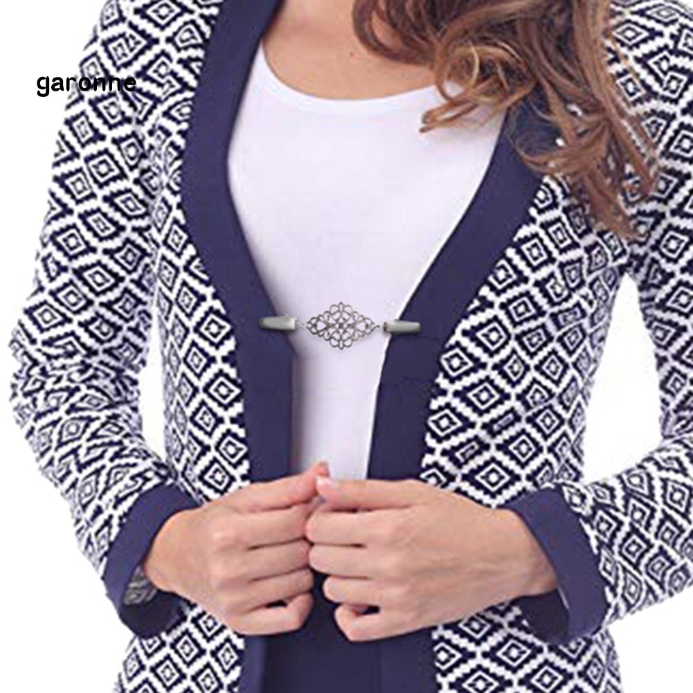 GA_Vintage Hollow Floral Cardigan Collar Clip Women Dress Shawl Cinch Clasp Pin