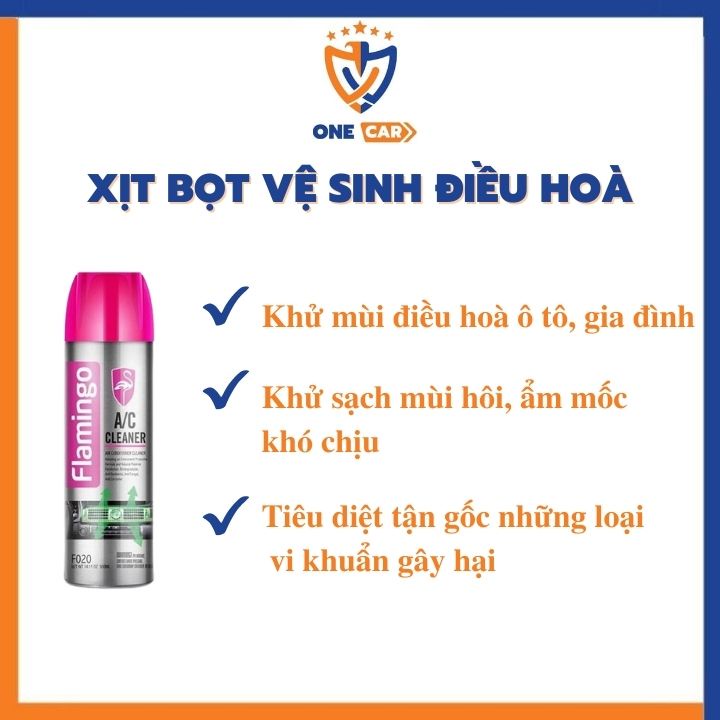 Bình xịt bọt khử mùi điều hoà ô tô, gia đình Flamingo F020 -  Đánh bay mùi hôi, ẩm mốc khó chịu