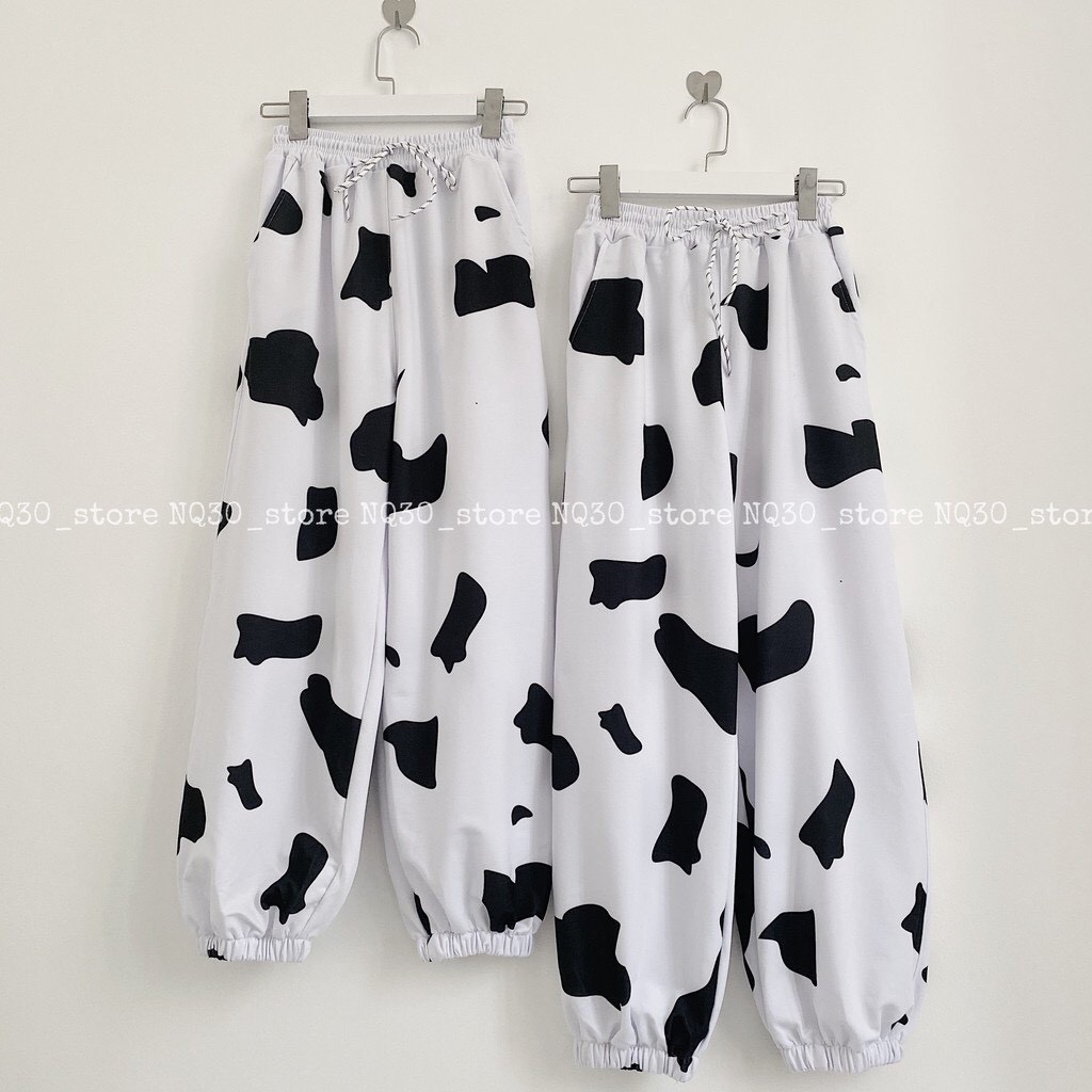 Set quần áo nữ ống rộng họa tiết loang bò sữa thời trang unisex/ Áo thun tay lỡ phối quần jogger chun ống_veestore | BigBuy360 - bigbuy360.vn