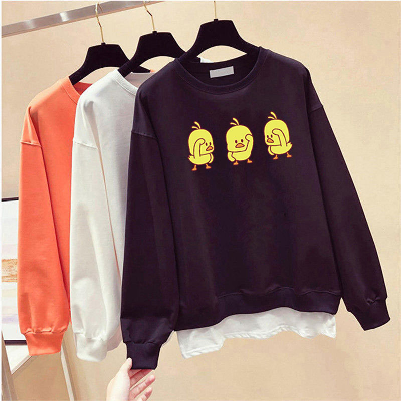 Áo Sweater Cotton 4 Màu In Hình Vịt Vàng Dễ Thương Thoải Mái Thời Trang Hàn Quốc Cho Nữ