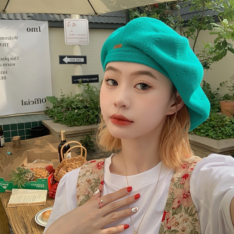 Nón Beret Da Dệt Kim Mỏng Thoáng Khí Phong Cách Nhật Bản Thời Trang Mùa Hè Cho Nữ