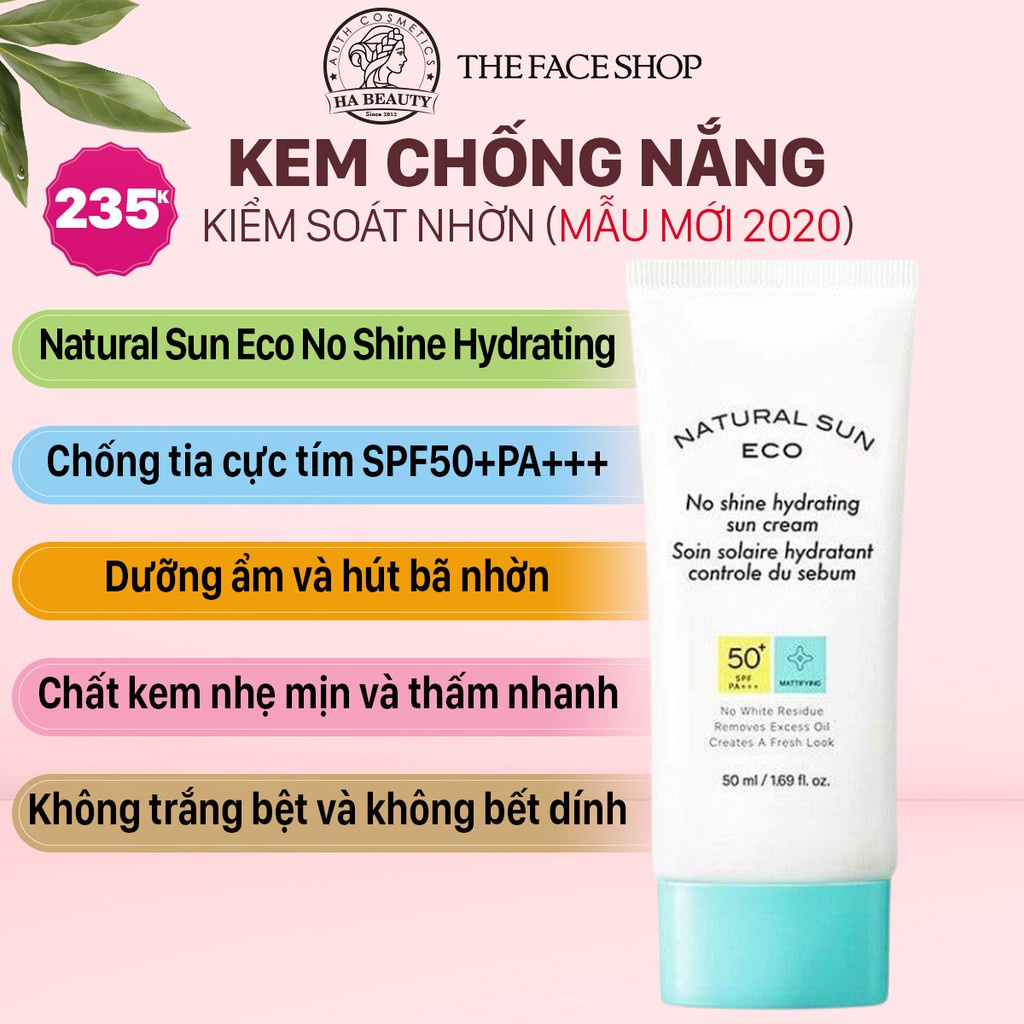 Kem chống nắng dưỡng ẩm cho da dầu hỗn hợp The Face Shop Natural Sun Eco No Shine Hydrating Sun Cream SPF50+PA+++ 50ml